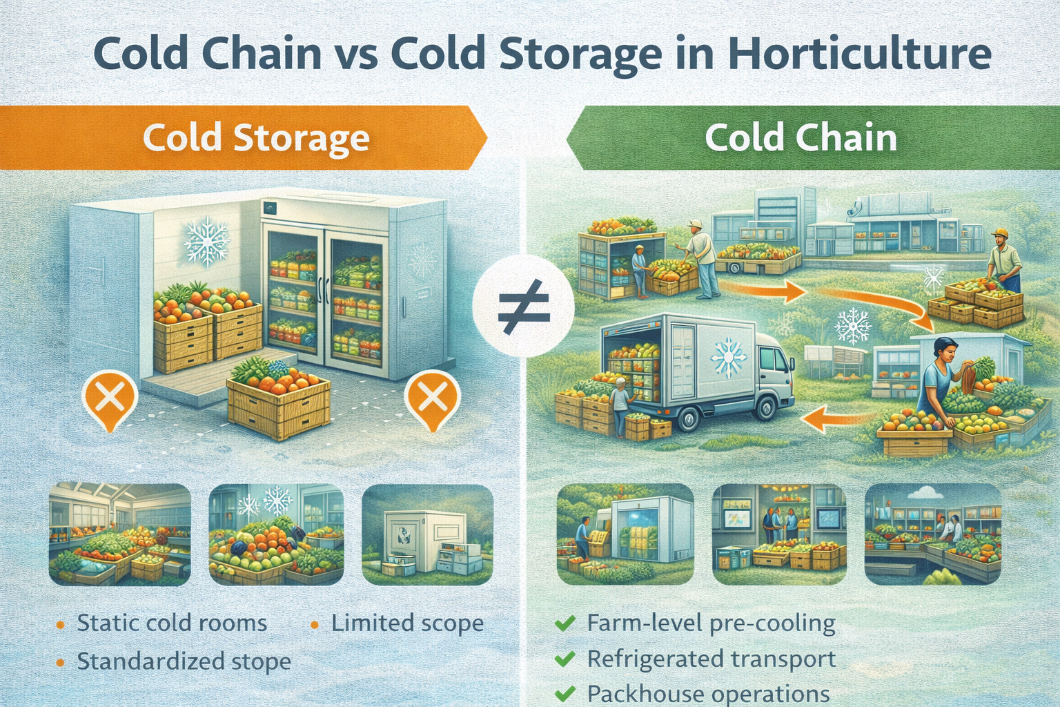 Difference between cold chain and cold storage in horticulture supply chains