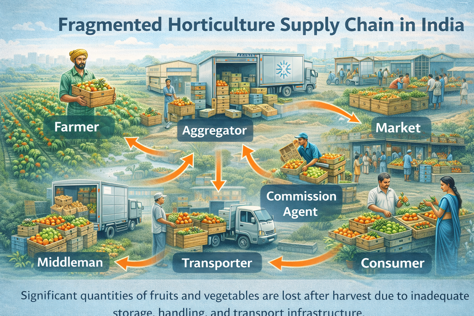 Fragmented horticulture supply chain in India with multiple intermediaries and inefficiencies