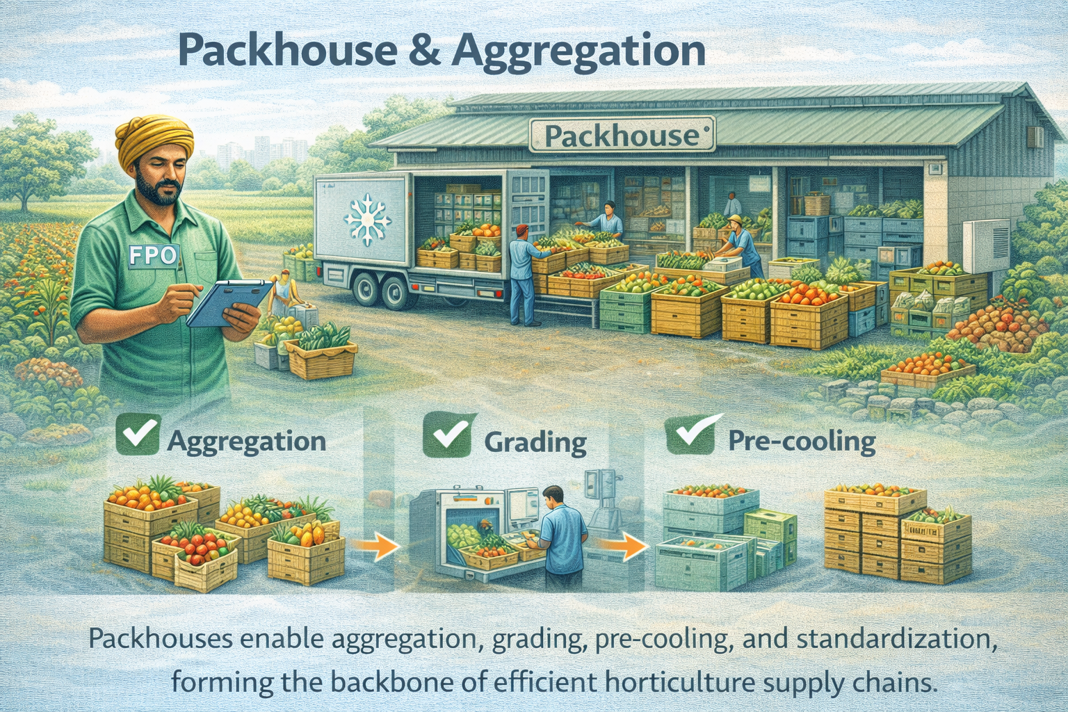 Packhouse and aggregation model improving horticulture supply chain efficiency