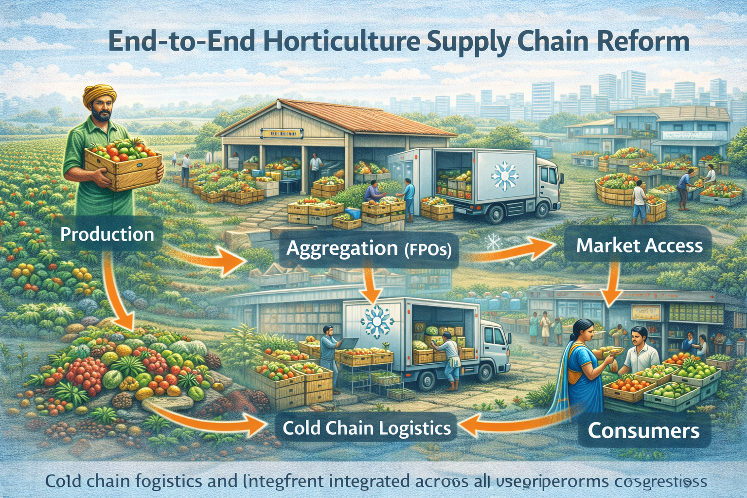 End-to-end horticulture supply chain reform model linking farmers, logistics and markets
